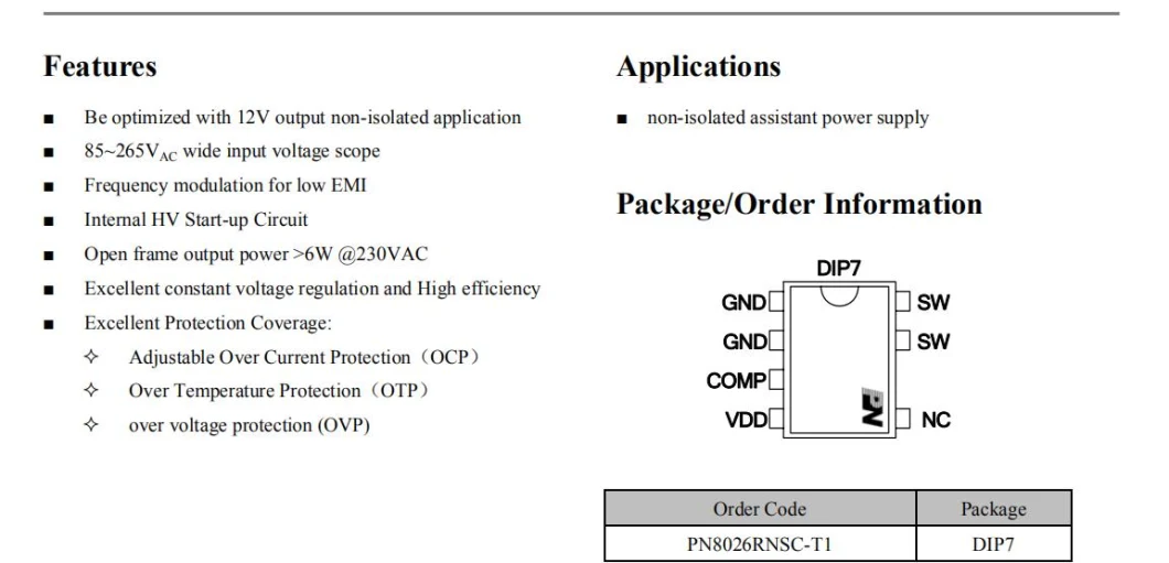 PN8026R AC-DC Non-Isolated PWM SMPS Converter IC