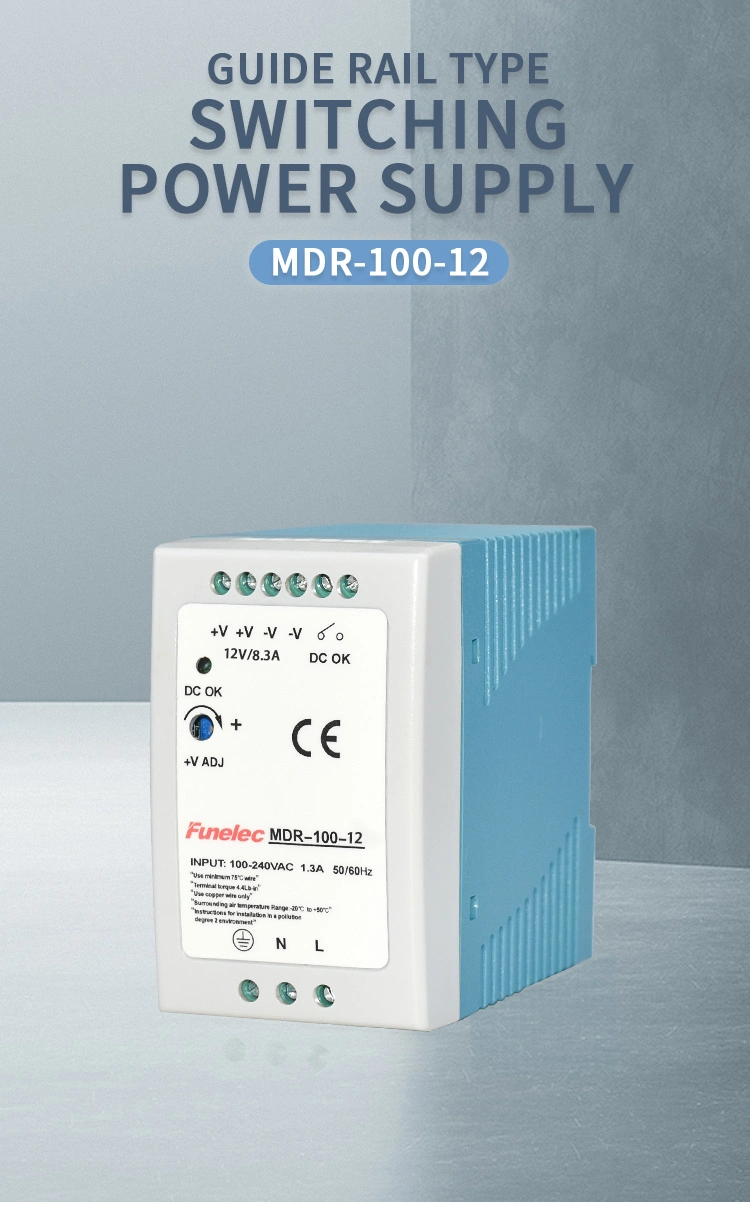 Guide Rail Switching Power Supply DC Transformer 100W Small Size Mdr-100-12V 7.5A