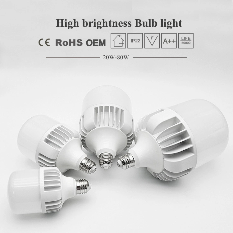 China Supplier High Power LED Bulb T Shape High Bay Bulb 20W 30W 40W 50W 80W 100W 100% Aluminum Materials, IC Driver