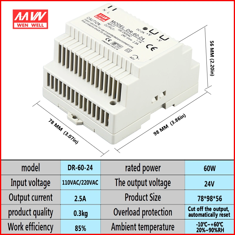 60W 24V 2.5A AC to DC Industrial Model Dr-60-24 DIN Rail Switching Power Supply 24 Volt 2.5 Ampere LED Power Driver