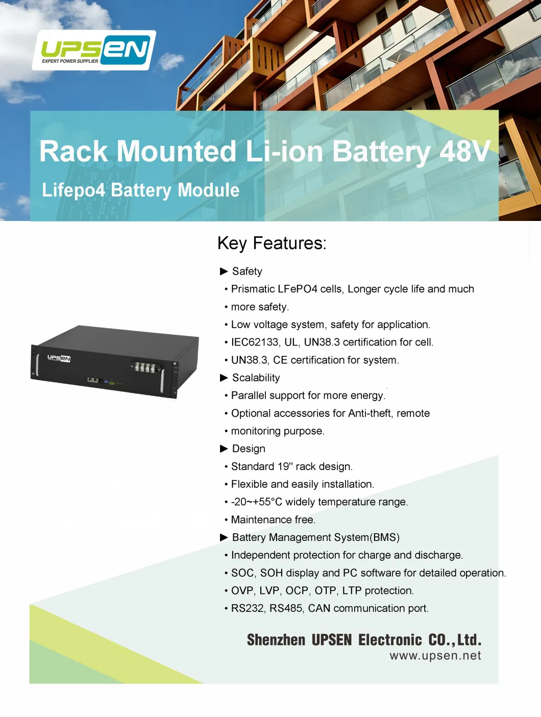 48V 100ah Rack Mounted 5kwh Solar Battery Rechargeable off Grid Power Supply with Built-in BMS 4u LiFePO4 Lithium Ion