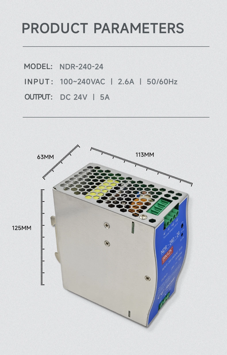 Binazk 30watts 75W 120W 240W 24 Volt DC Industrial DIN Rail Switching Power Supply for Electro-Mechanical Apparatus