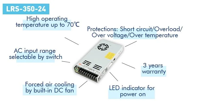 Meanwell Lrs-350-24 AC Variable Switchig Power Supply 24V 20A for LED Light