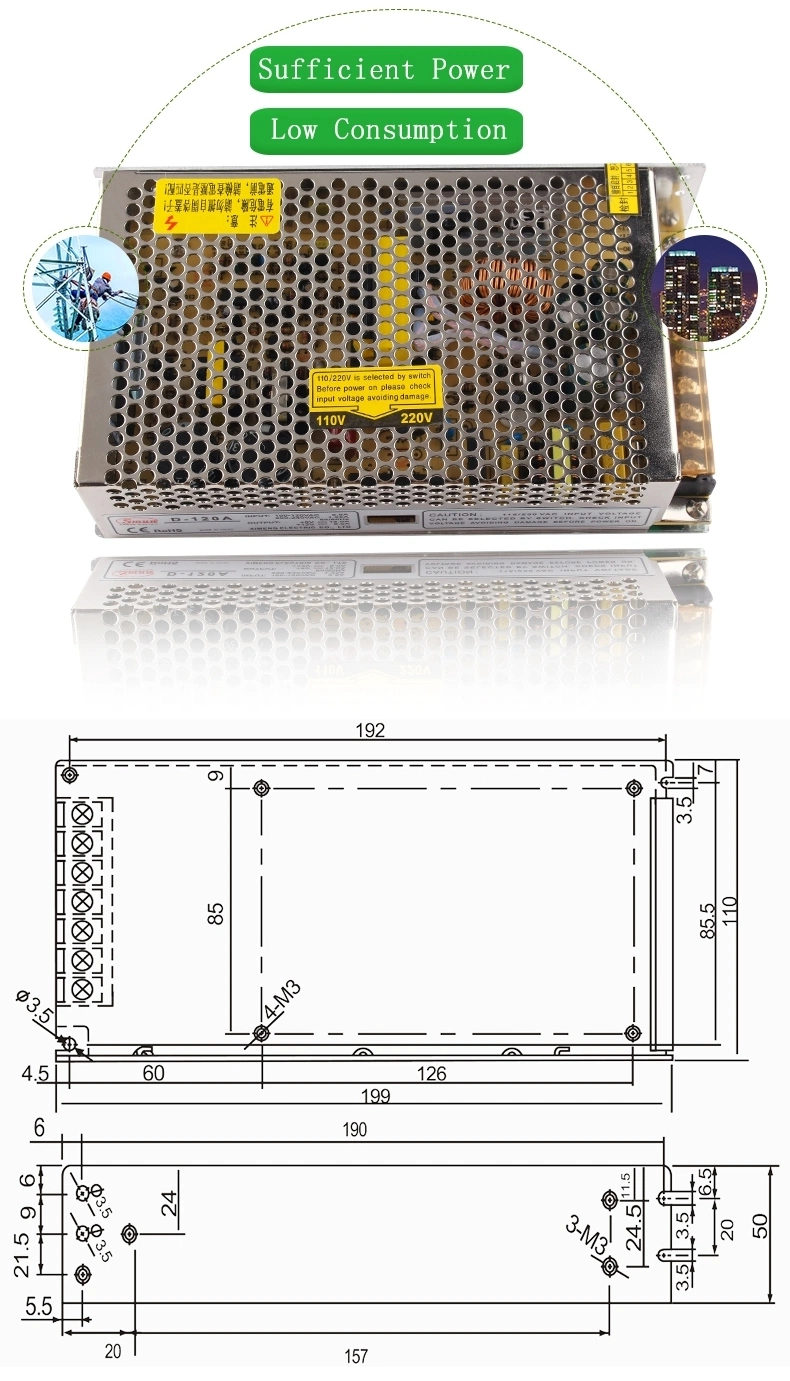 120W 5V 10A/24V 4A Dual Output Switching Power Supply SMPS