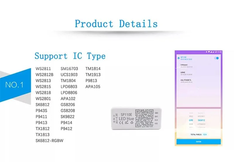 1m 2m 3m 4m 5m Ws2812b LED Strip Individually Addressable Smart RGB LED Light Bluetooth Controller Sp110e +Adapter DC5V