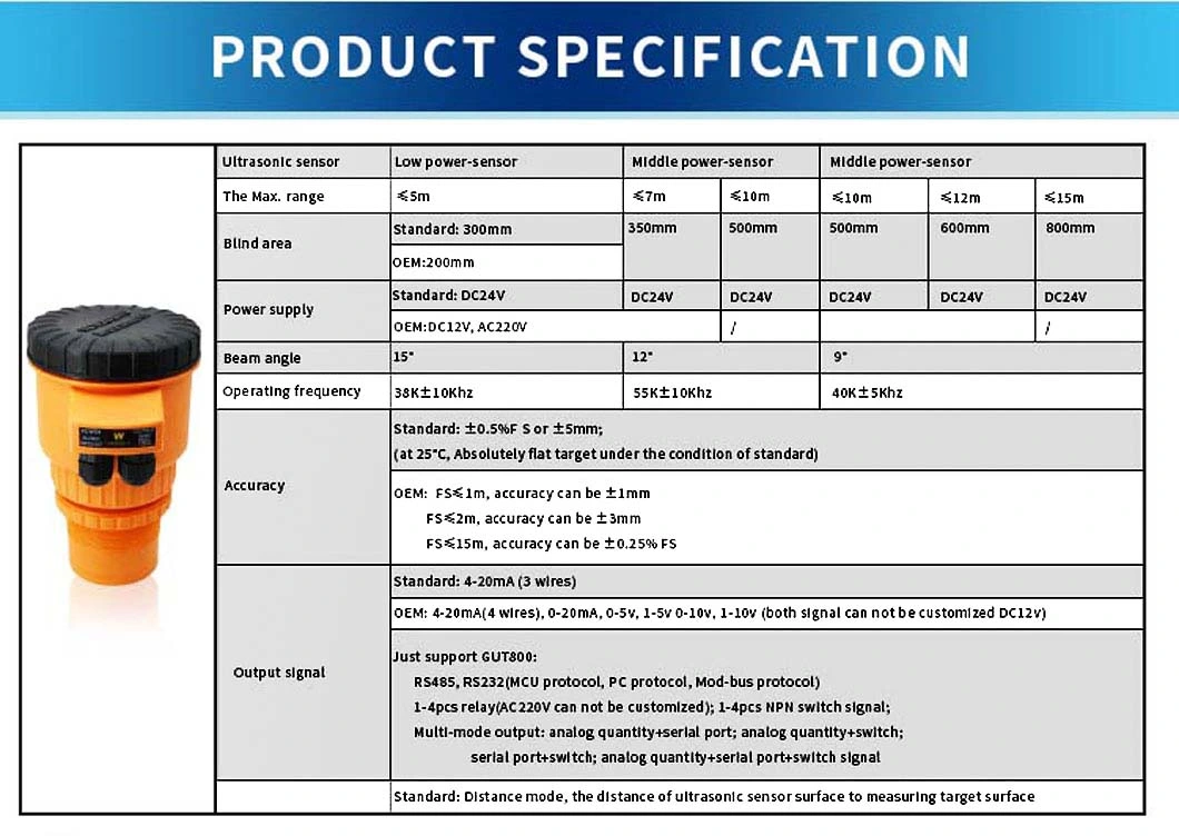 Atech Wide Range Sensors Measurement Ultrasonic Water Level Sensor