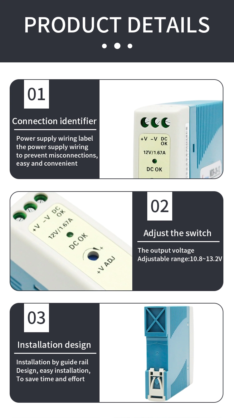 AC/DC 20W 40W 60W 100W 5V 12V 24V DIN Rail SMPS Single Output Switching Power Supply