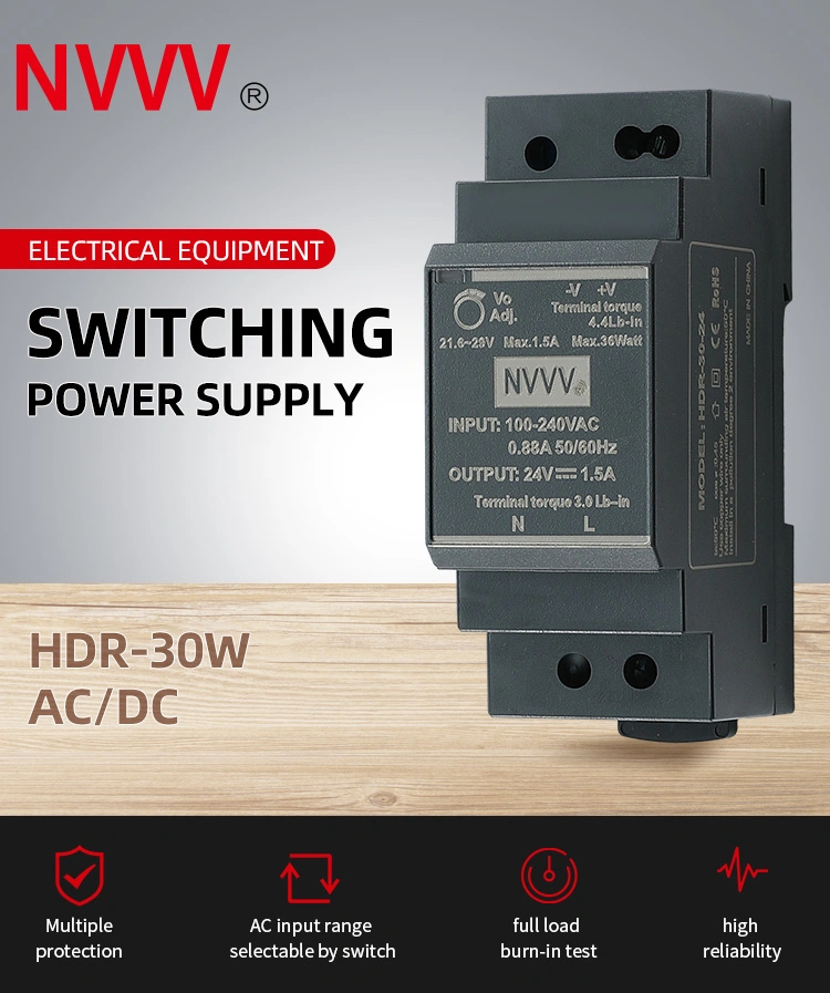 Hdr Series Ultra-Thin DIN-Rail Switching Power Supply 5V Hdr-15W/30W/60W/100W/150W 12V 24V 48V