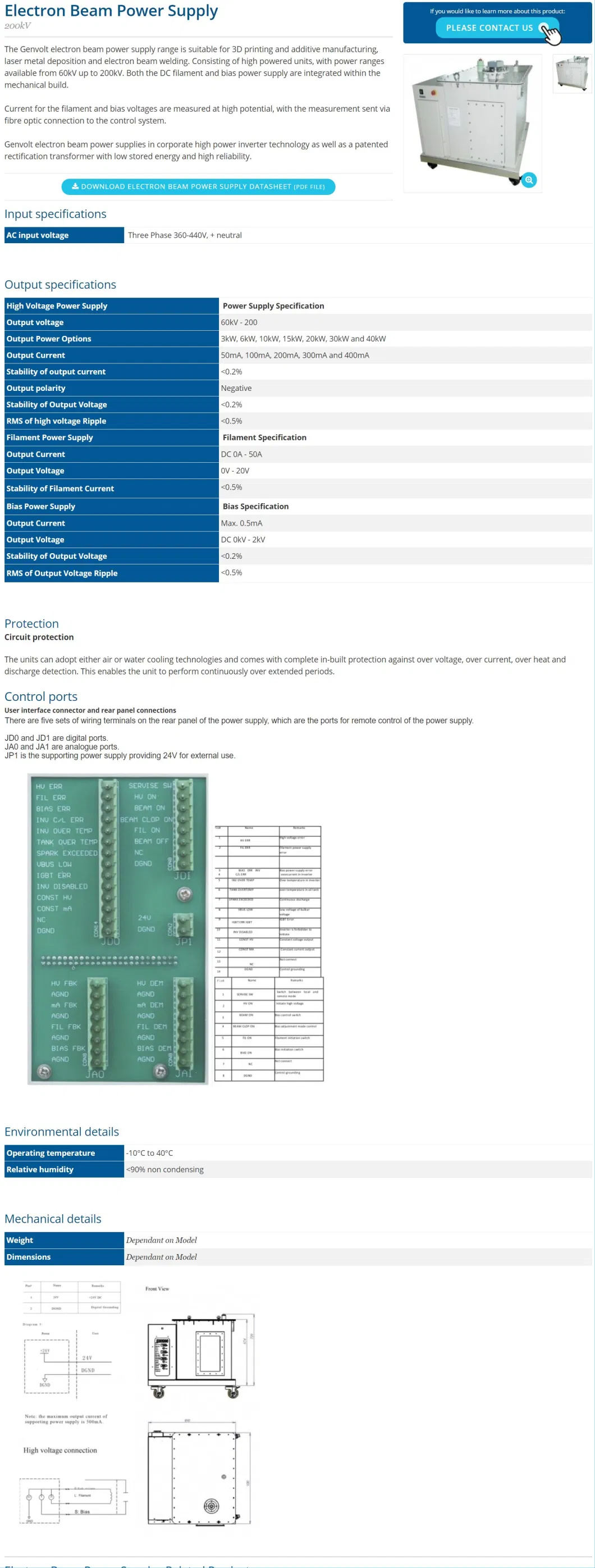 Electron Beam Power Supply HV power supplies High voltage power supply unit