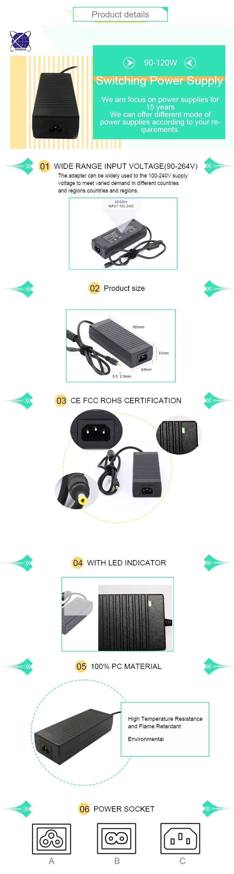 UL ETL CE FCC RoHS SAA C-tcik Approved 12V 10A Switc Power Adapter 120W SMPS for LED Light