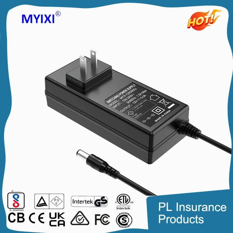 12V 5A Power Supply Adapter 100-240V AC to DC 12volt 65W 5AMP Power Converter with 5.5X2.5mm Connector for Electronic Products