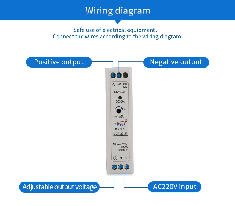 Mdr-20-12 Power Supply 12V 1.67A DIN Rail SMPS