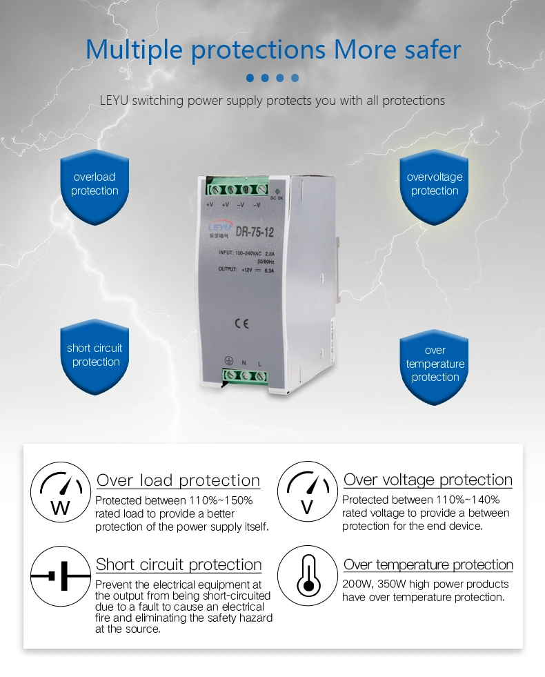 DIN Rail 75W Switching Power Supply Dr-75-12 AC to DC Transformer 220V to 12V SMPS