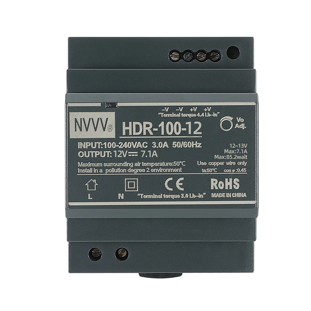 Hdr-100-12 Hdr Series AC to DC Ultra-Thin DIN Rail Power Supply Hdr-100 100W 5V/12V/24V Switching Power Supply SMPS