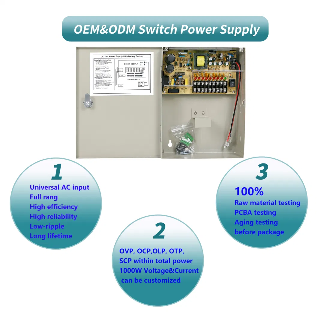 Battery Backup 12V 10A 9 Fused Outputs UPS Power Supply with 12V7ah Battery for CCTV Security Monitoring Camera