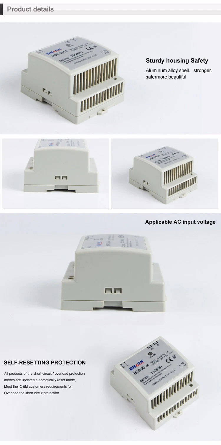 Hdr-45 DIN Rail Power Supply Universal AC-DC 45W 5V 5A, 12V 3.5A, 15V 2.8A, 24V 2A