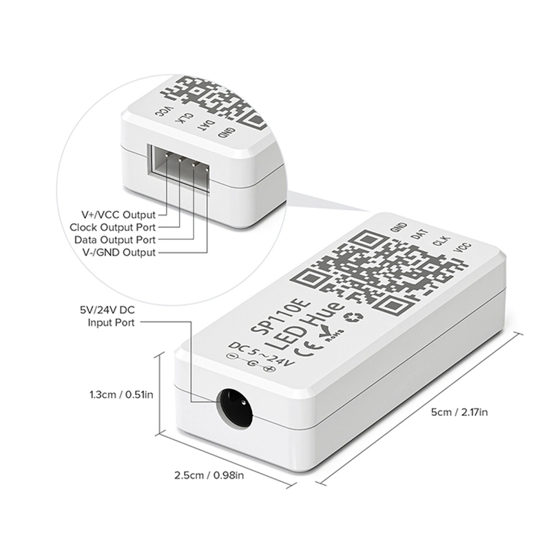 1m 2m 3m 4m 5m Ws2812b LED Strip Individually Addressable Smart RGB LED Light Bluetooth Controller Sp110e +Adapter DC5V