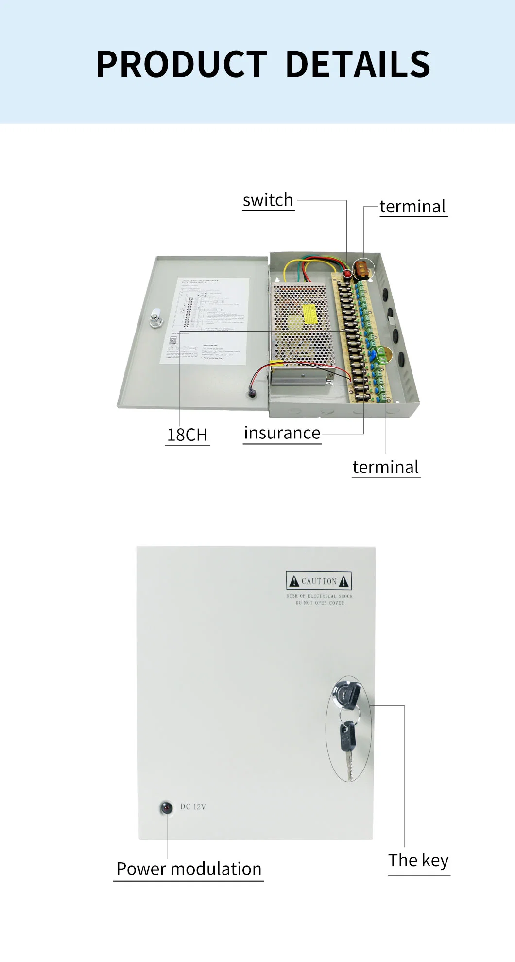 AC 110V / 220V to DC 12V 10A 18CH Outputs CCTV Switching Power Supply for Security CCTV Camera and LED Strip Lights