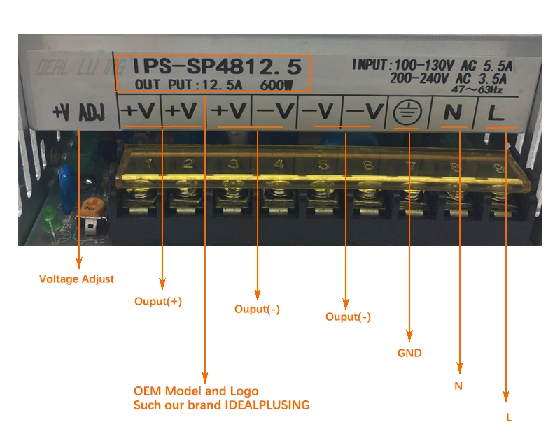 Idealplusing Single Output AC to DC 12V 50A 24V 25A 48V 12.5A Switching Power Supply 600W