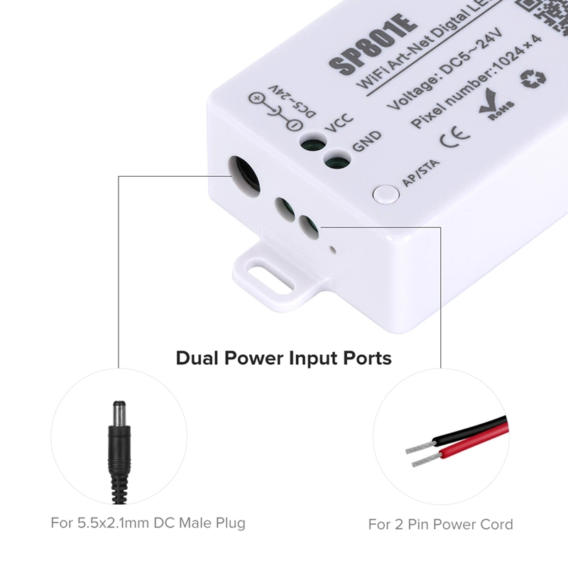 Sp801e WiFi Art-Net Magic LED Controller LED Matrix Panel Module Ws2812b Ws2811 Light Strip Wireless Control Ios Android DC5-24V