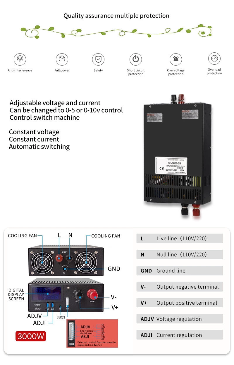 Made in China Adjustable DC 24 Volt Supply 3000W Switching Power Supply