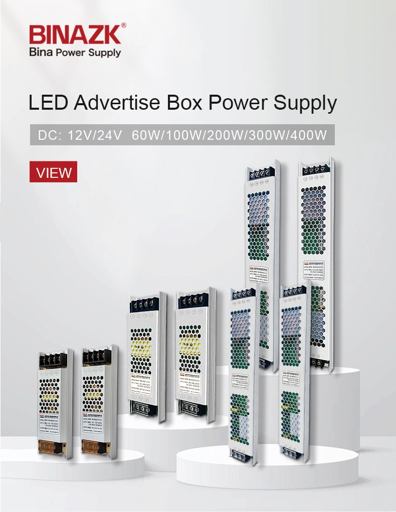 Bina LED Power Supply Slim 12V 24V 5A 250W 300W 400W for Advertising Light Box