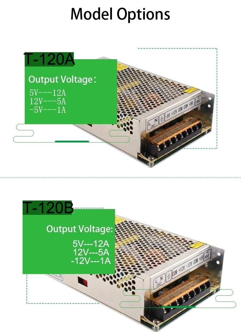 120W 5V/12V/-5V Triple Output AC-DC Switching Power Supply SMPS