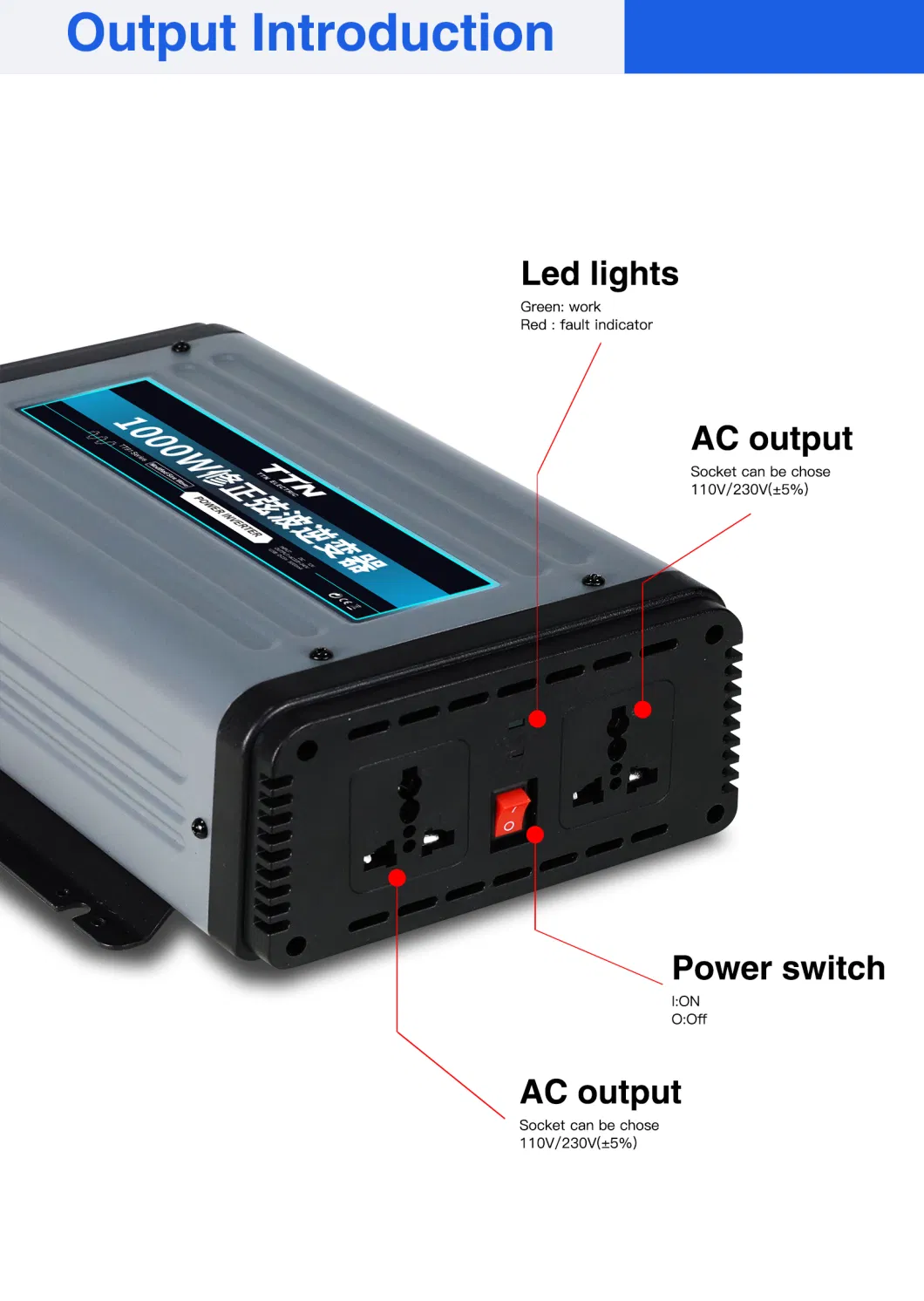 Ttn 2022 Trending Products Modified Wave Solar Power Inverter 12V 48V a to 110V 220V Voltage Converter