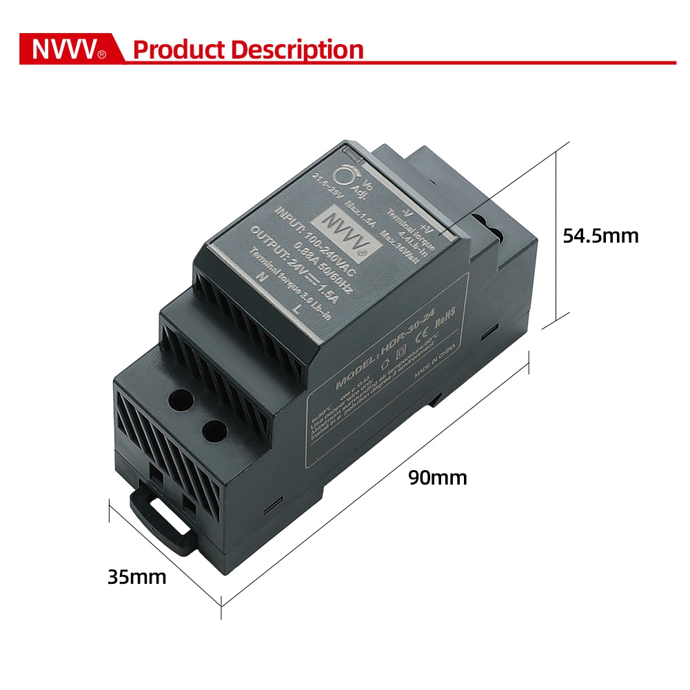 Hdr Series Ultra-Thin DIN-Rail Switching Power Supply 5V Hdr-15W/30W/60W/100W/150W 12V 24V 48V