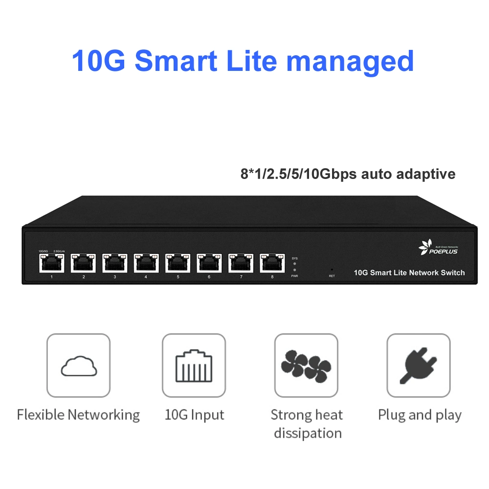 10gbe Smart Lite Semi Managed 8 Ports Poe Switch 4bt+4at 400W PSU