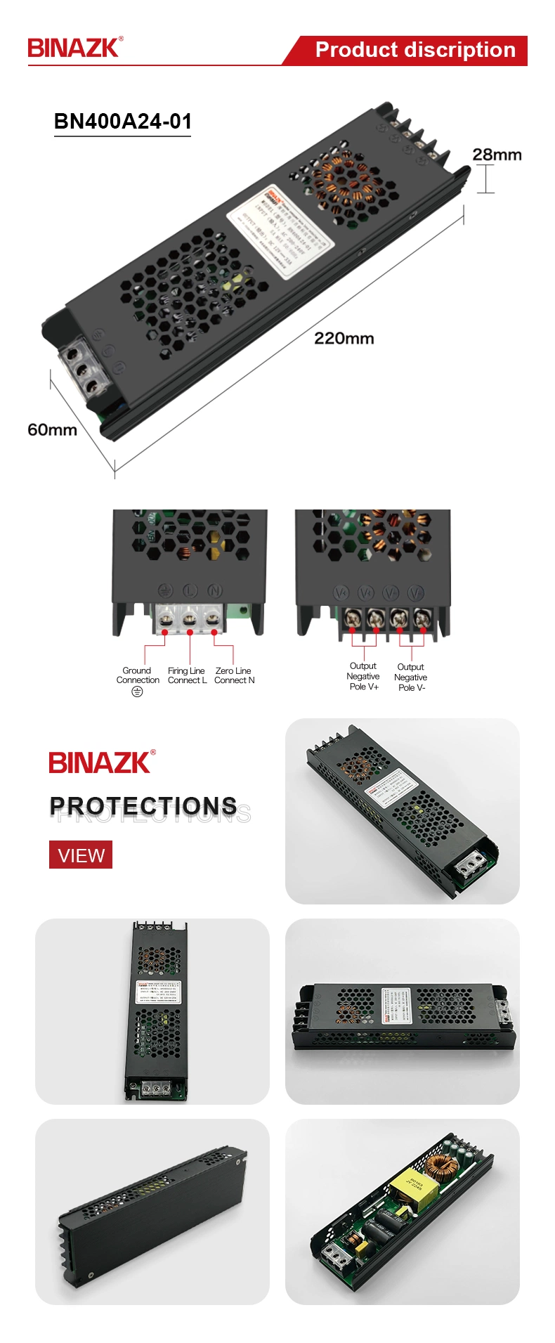 Bina AC to DC Power Supply 24V LED Driver 24V 400W