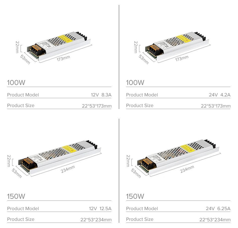 Ultra Thin LED Power Supply AC190 240 to DC12 24V 60 100 150 200 300 400 500W Transformer Adapter Driver Fcob Ws2815 Light Strip