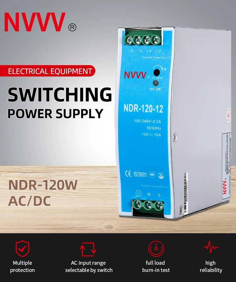 Ndr-120W-12V Power Supply 10A 120W DIN Rail Switching Power Supply
