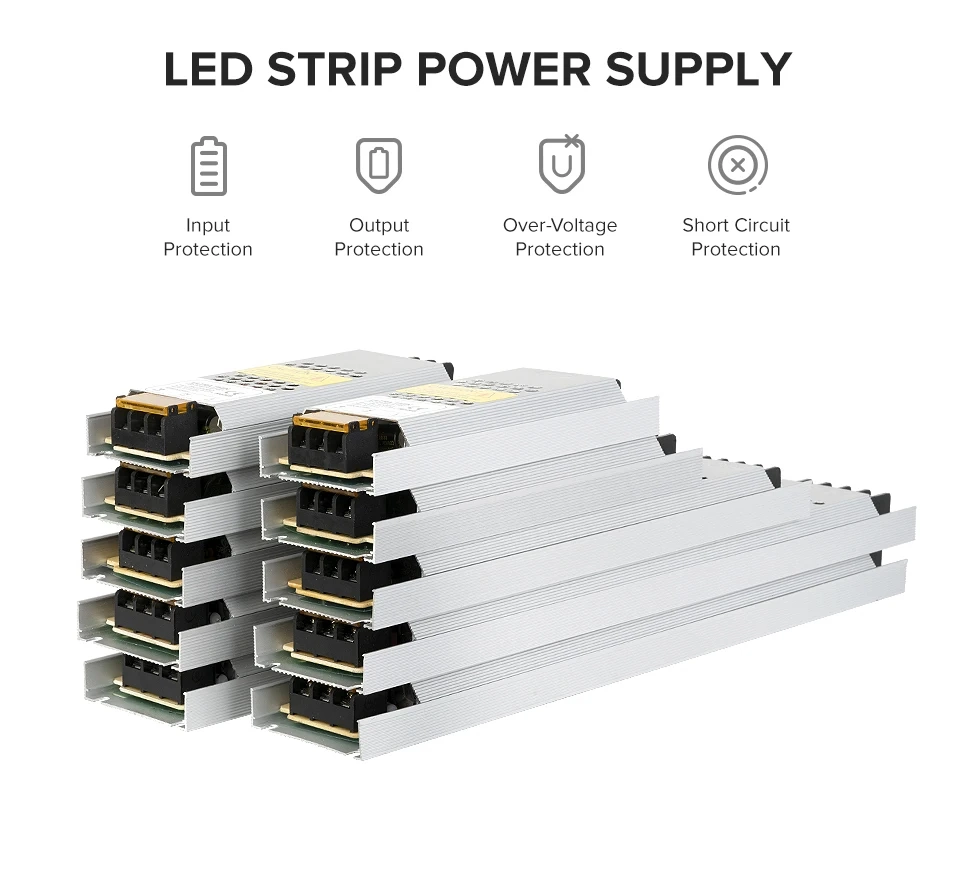 Ultra Thin LED Power Supply AC190 240 to DC12 24V 60 100 150 200 300 400 500W Transformer Adapter Driver Fcob Ws2815 Light Strip