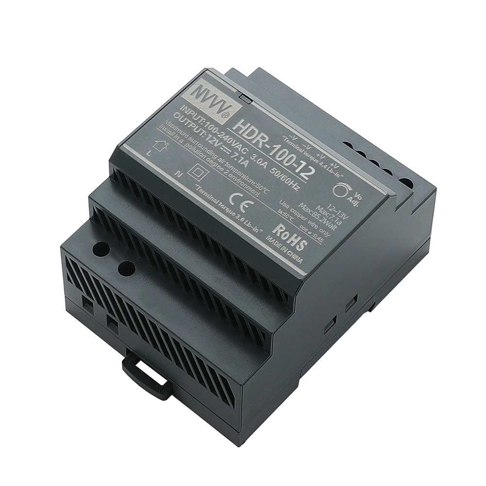 Hdr-100-12 Hdr Series AC to DC Ultra-Thin DIN Rail Power Supply Hdr-100 100W 5V/12V/24V Switching Power Supply SMPS