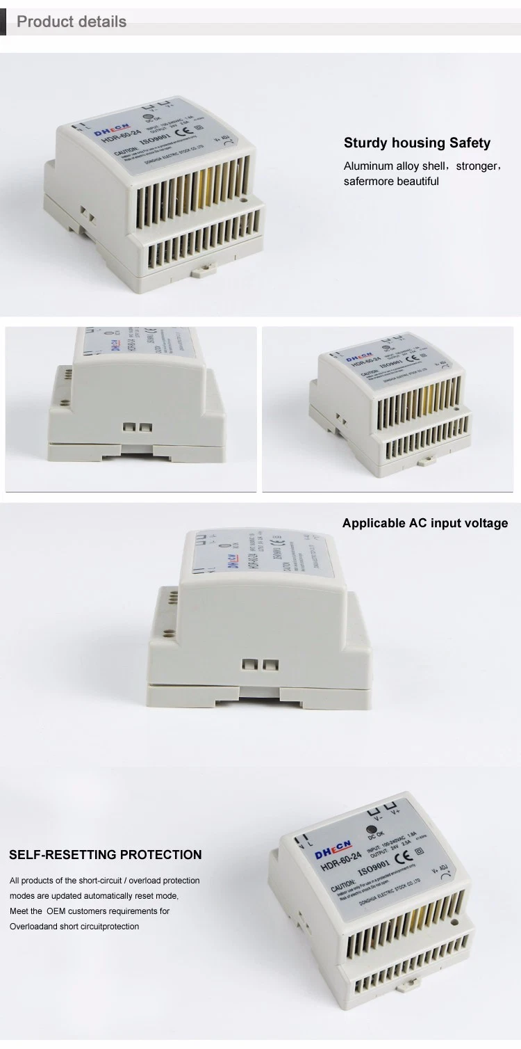 Hdr-45 DIN Rail Power Supply Universal AC-DC 45W 5V 5A, 12V 3.5A, 15V 2.8A, 24V 2A