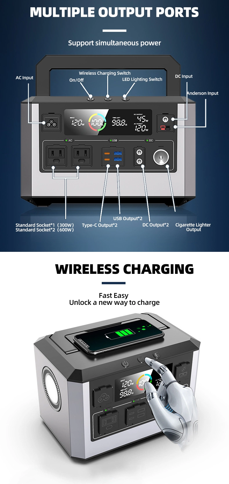 300W 600W AC DC Inverter Battery Charging Cheap Price Bank Mobile Power