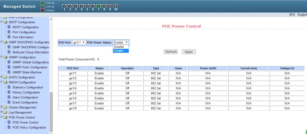 L2 Managed Poe Switch 8 Ports with 2 Port 100/1000m SFP Max 150W PSU Inside AC/DC Input From Poeplus