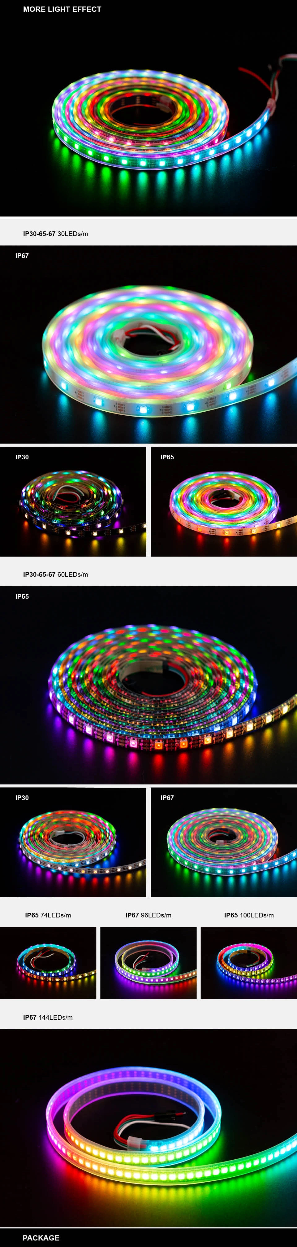 Ws2812b RGB LED Strip Light 1m 2m 3m 4m 5m Addressable Individually Ws2812 18 30 60 74 96 100 144 LEDs Magic Black White PCB 5V