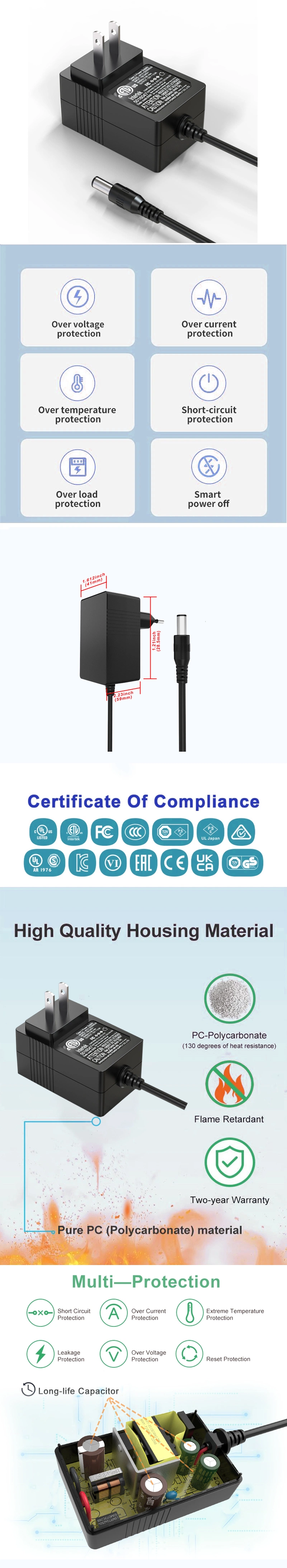 UL Listed 12V 2A Power Supply for LED Light Strip