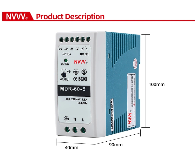 Mdr-60W-5V 10A DIN Rail SMPS AC-DC Switching Power Supply