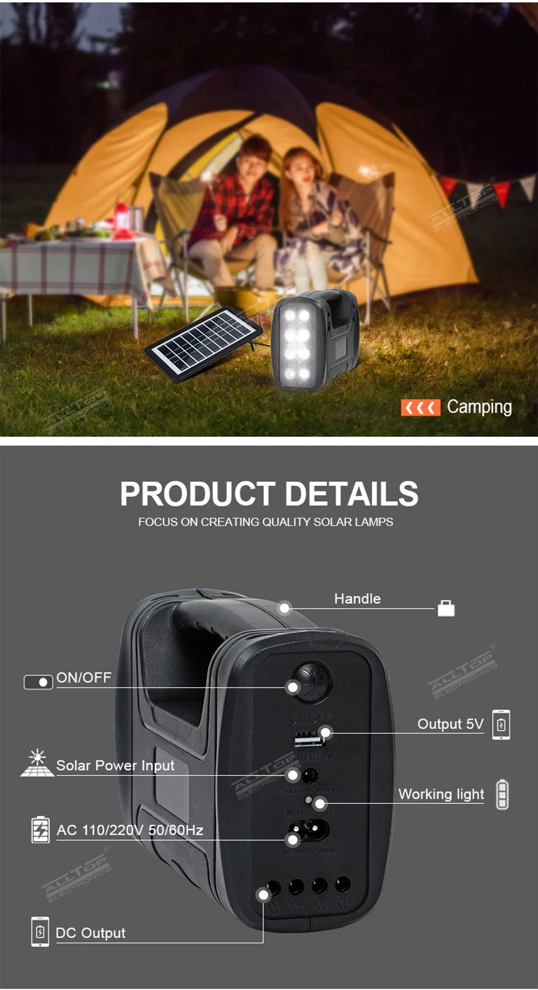 Solar Camping Lights Outdoor Emergency Light Portable Power Supply for Home Power Backup System