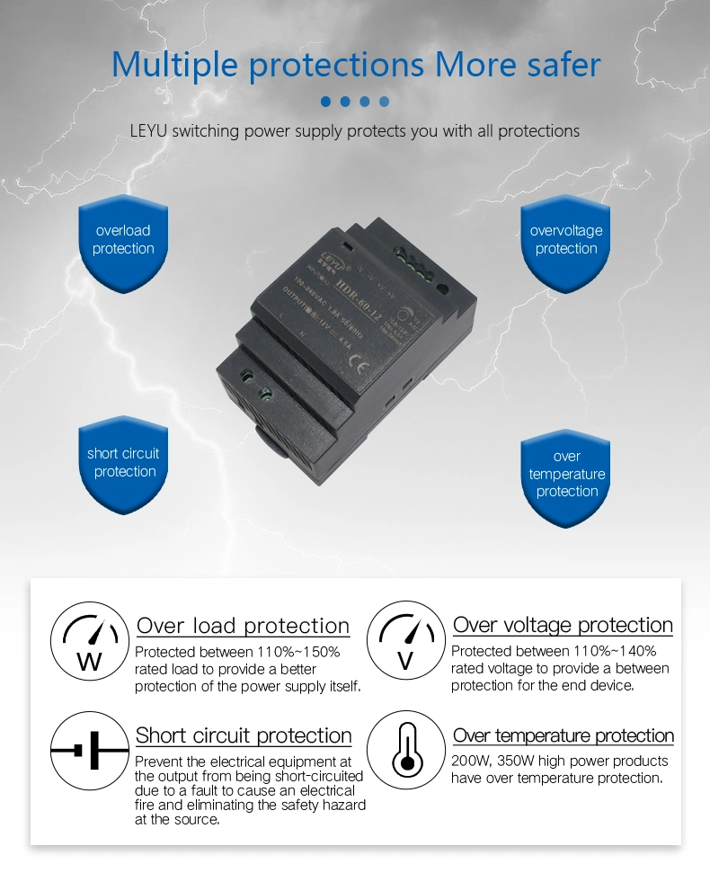 Industrial Model Dr-60-24 24 Volt 2.5 Ampere LED Power Driver DIN Rail Switching Power Supply