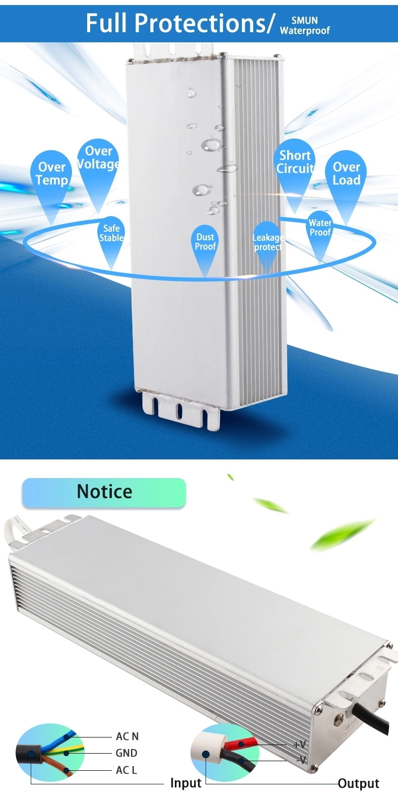 Smun Waterproof IP67 Constant Voltage 150W 15VDC 10A LED Driver