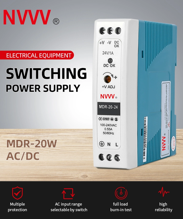 Mdr-20-24 12V 24V DC Power Supply DIN Railuniversal AC Input 120W 24V Output Economical DIN Rail Power Supply
