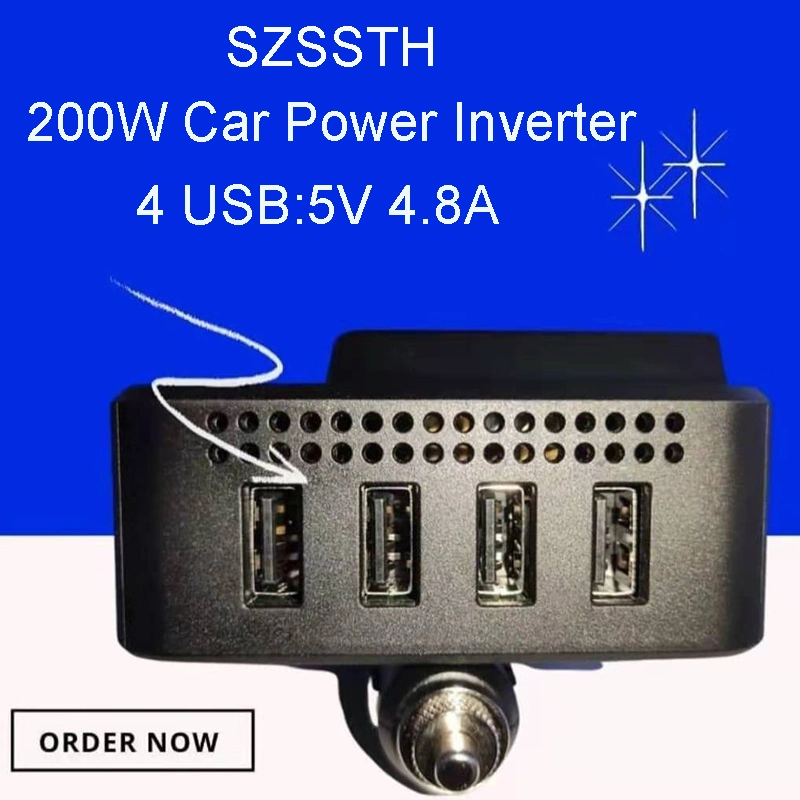 200W Car Power Inverter 12V 24V to 220V Car Inverter 5V USB Ports Pure Sine Wave Inverter for Car
