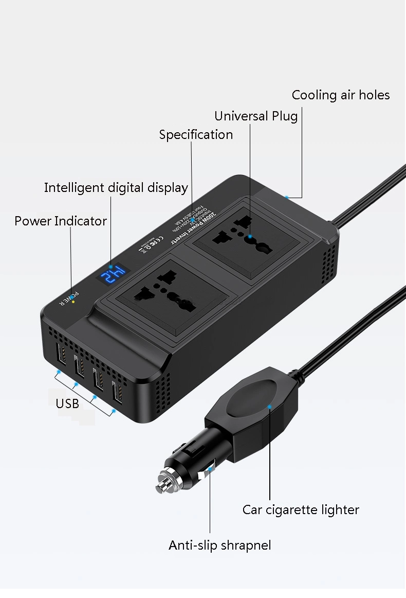 Gcsoar Hot Sell UK/EU Standard 200W Power Inverter DC 12V to AC 220V Dual Socket Car Voltage Converter