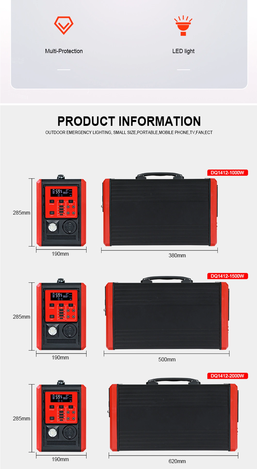 Power Storage Outdoor Camping Portable Power Solar Generator 1500 Watt Continuous Power Supply