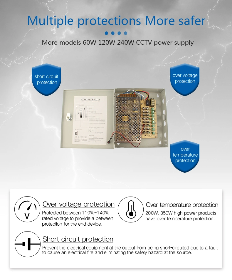 24V 60W 9 Channels Centralized Regulated CCTV Surveillance Security Camera Power Supply