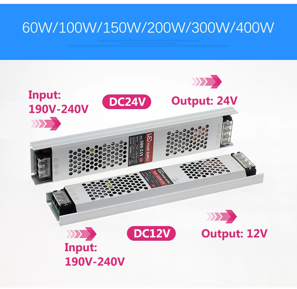 LED Driver 12V 24V 100W 150W 200W 300W 400W Power Supply AC110-240V Ultra Thin Lighting Transformers for LED Strip Lights